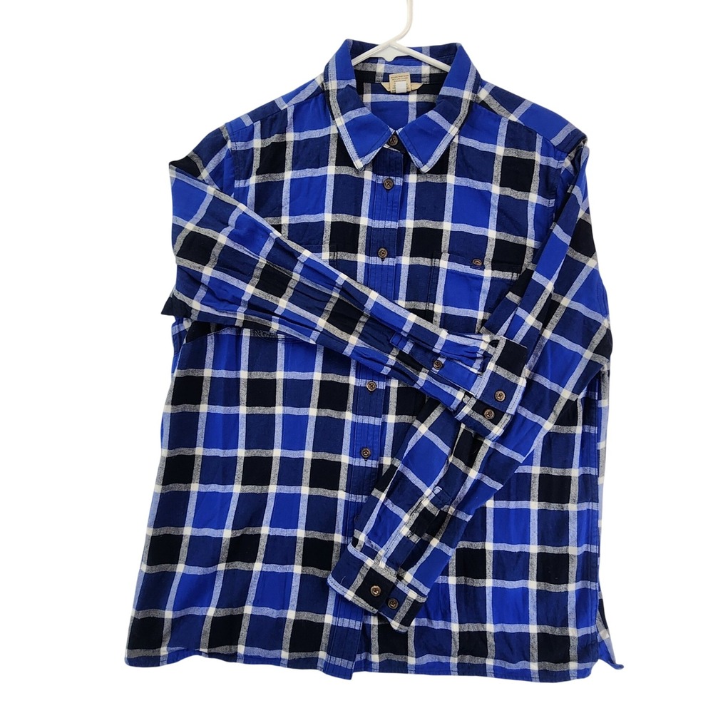 Duluth Trading Co Womens XL Blue Plaid Flannel Workwear Cabin Gorpcore‎ Outdoor